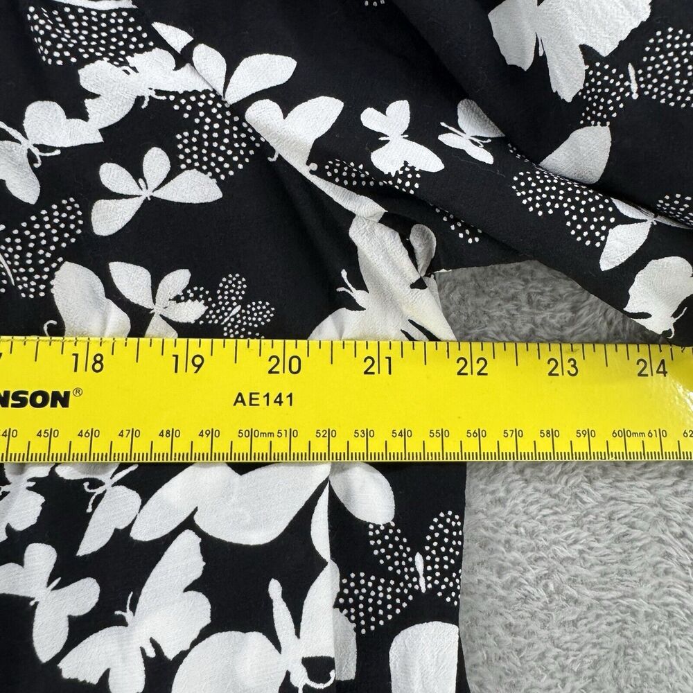 Talbots Top Womens L Black Butterfly Smocked Scoop Neck 3/4 Sleeves Elastic Cuff - Picture 12 of 15